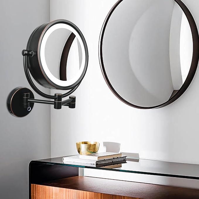 GURUN 8.5 Inch Magnifying Makeup Mirror with 3 Tones Dimmable LED Lights Double Sided Touch Control Vanity Mirror for Bathroom with 10X Magnification M1809DO-T (Oil-Rubbed Bronze/10X)