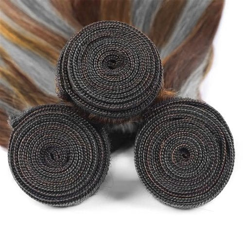 Giginger Bundles Human Hair P4/GREY 16 18 20 inch Straight Wave Human Hair Bundles Highlight Chocolate Grey Unprocessed Quick Weave Soft Sewn In Hair Extensions for Black Women