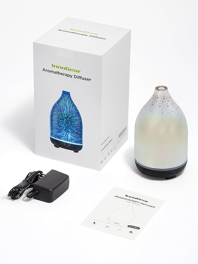InnoGear Essential Oil Diffuser, 150ml Handmade 3D Glass Aromatherapy Defuser Air Difusor Ultrasonic Cool Mist Humidifier with Timers Waterless Auto Shut-Off