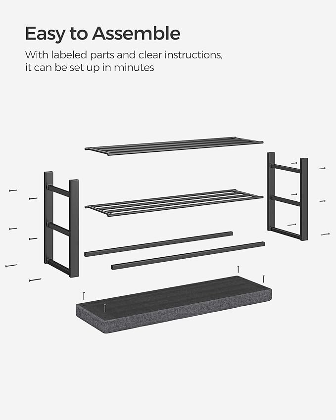 SONGMICS Shoe Bench, Storage Bench, Entryway Bench with Cushion, Shoe Shelf with Seat, Space-Saving, Modern Style, for Living Room, Bedroom, Hallway, Dark Gray and Ink Black ULBS579B33