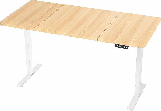 VIVO Electric 60 x 30 in Standing Desk, Memory Height Adjustment, 1B Series, Holds 220 lbs, Light Wood Top White Frame, DESK-KIT-1W6C-30