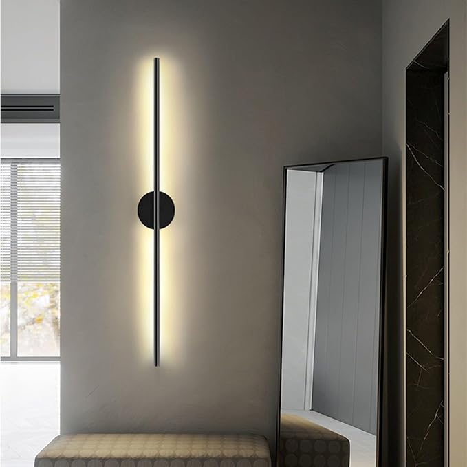 Indoor Long Wall Light Modern LED Minimalist Sconce with Motion Sensor Interior Acrylic Black Lamp Inside Fixtures Living Room Bathroom Front Door Bedroom