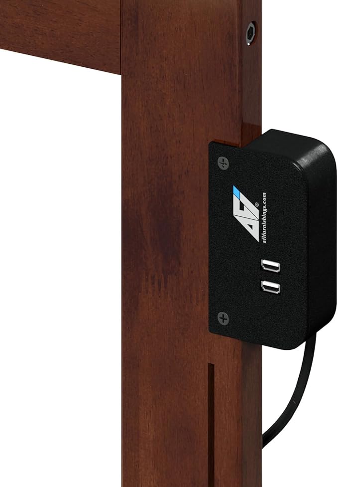 AFI, Madison Twin Solid Wood Panel Headboard with Attachable Charger, Walnut