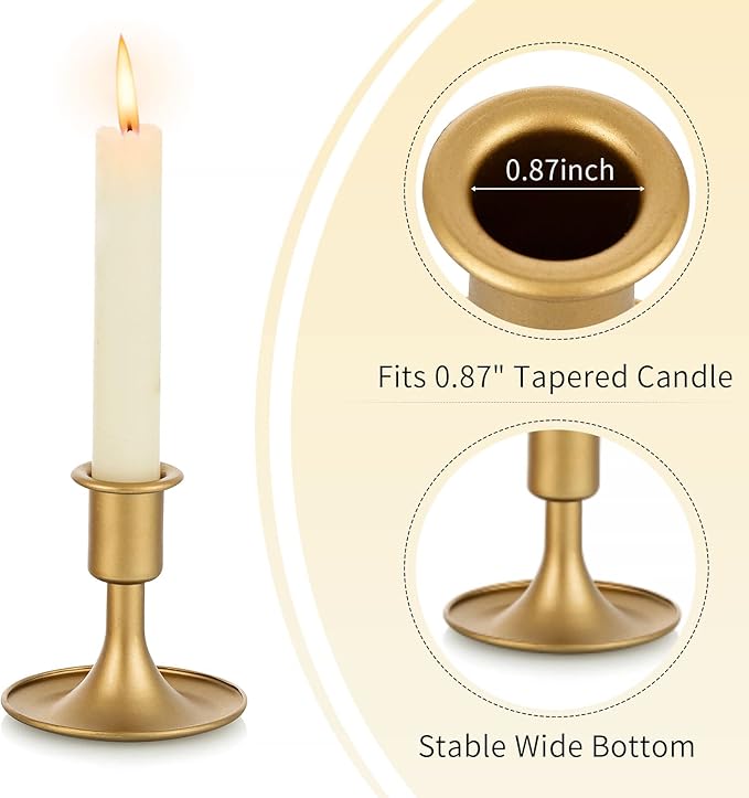 Candlestick Holders Taper Candle Holders, Romadedi Gold Candle Stick Candle Holder for Table Centerpiece, Wedding Reception, Festive Christmas Mantel Decoration or Home Decor, Set of 24