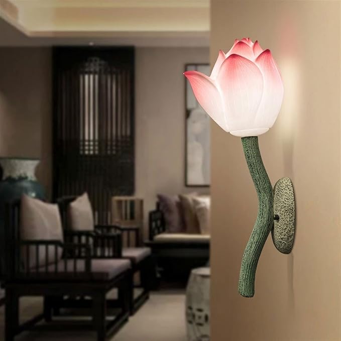 Beautiful Lotus Shaped Wall Lamp Classical Zen Decoration Wall Lamp Bedroom Bedside Lamp Indoor Lighting for Corridor, Hallway(White)