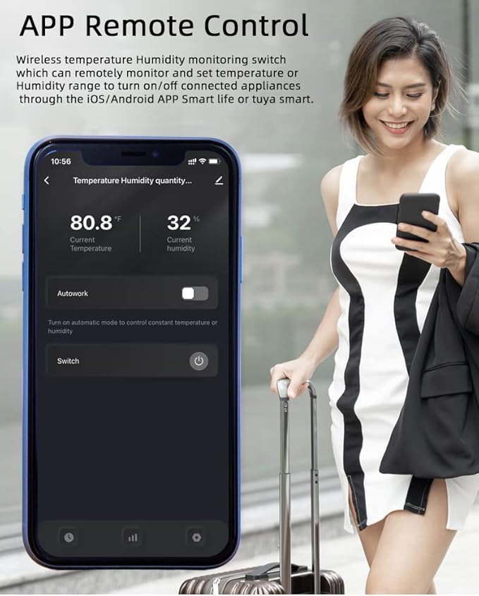 WiFi Wireless Temperature Controller,Include Temperature Probe Sensor ,Tuya app Remote 16A Smart Switch with Energy Consumption Monitoring,Work with Alexa Google (Temperature and Humidity)
