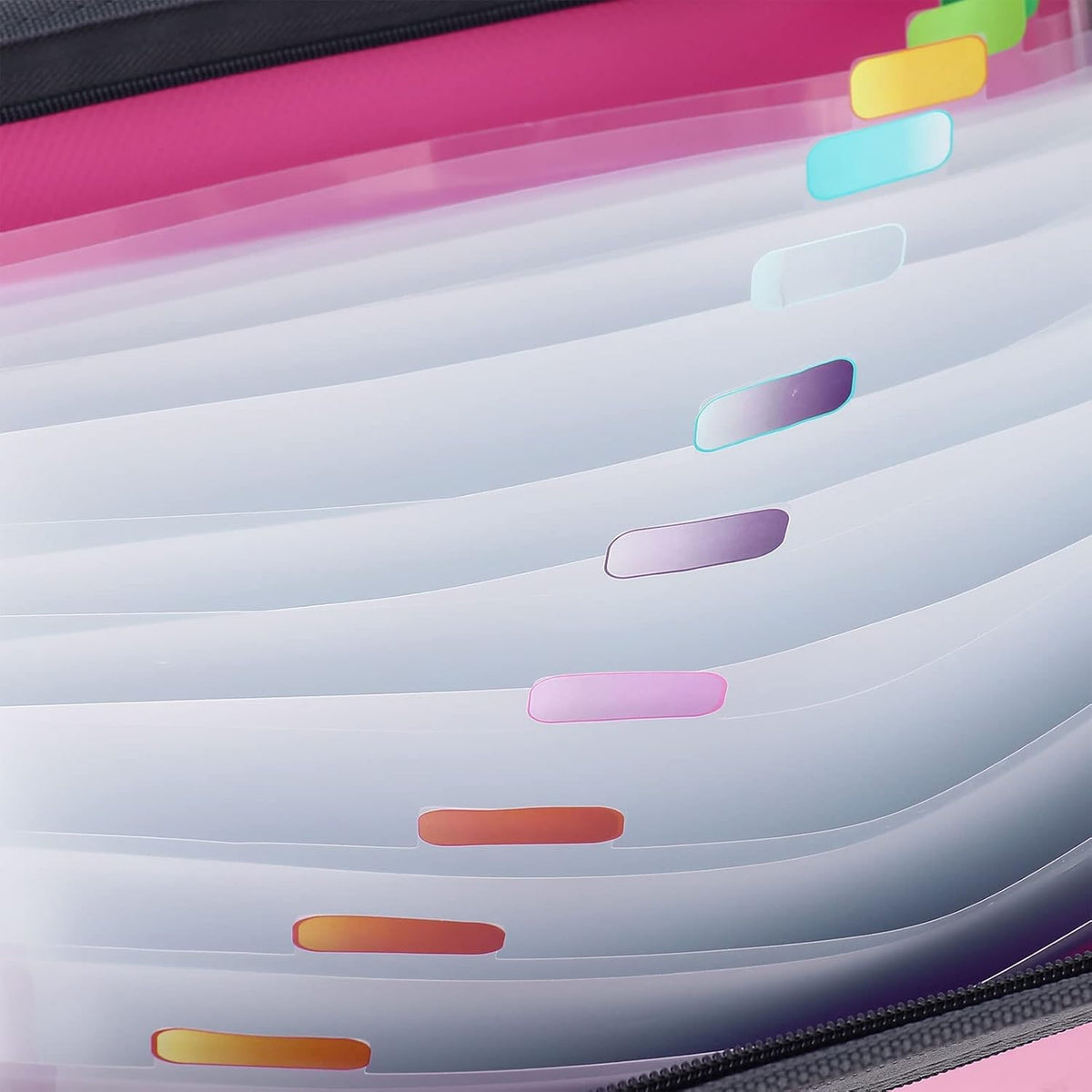 MEGREZ Expanding File Folder with 13 Pockets, A4 Paper File Folder with Zipper Color Labels, Waterproof Accordion File Folder Organizer for Home Office, Pink