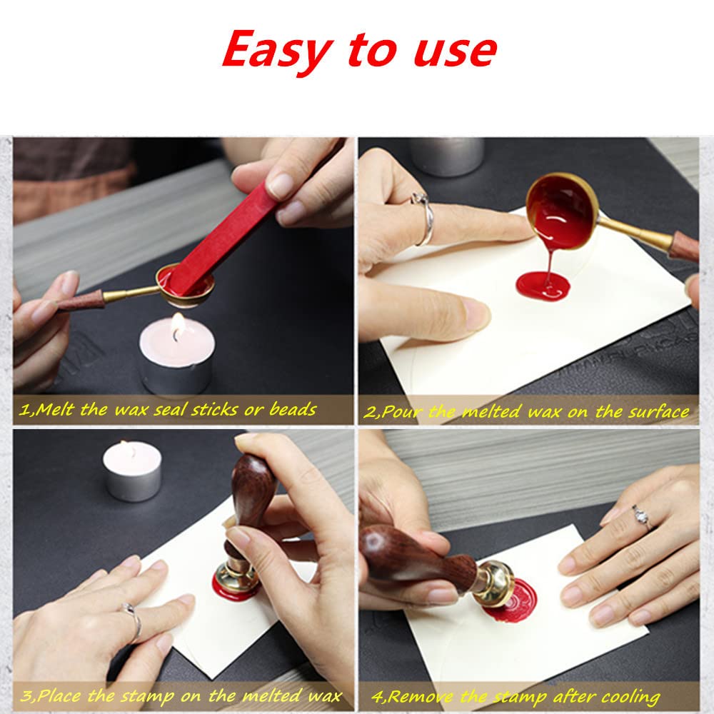 Wax Seal Stamp kit, ANBOSE Moon Wax Seal Stamp Set with 6 PCS Removable Brass Heads and 1 Wooden Handle, Starry Crow Deer Moon Sealing Wax Stamp for Cards Invitations