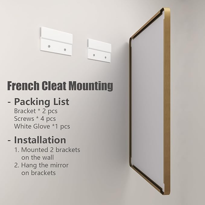 55x30 Gold Bathroom Mirror, Brushed Metal Frame Gold Vanity Mirror, Large Rectangle Mirror for Wall, Rounded Corner, Shatterproof, Anti-Rust (Horizontal/Vertical)