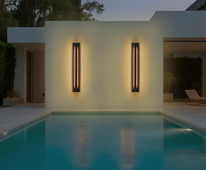 31.5 inch Motion Sensor Long Outdoor Wall Sconce, Black Linear Led Exterior Wall Lights, Front Porch Light Fixture Wall Mount for House, Yard