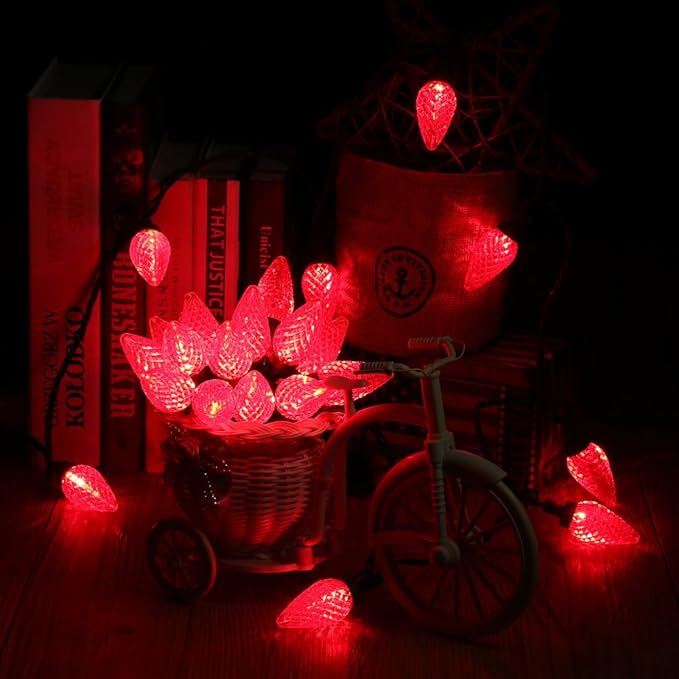 Brizled Red String Lights, 16ft 25 LED Faceted C9 Chrsitmas Lights, Connectable 120V UL Certified Tree Lights, Indoor Outdoor Christmas String Lights for Xmas, Patio, Party