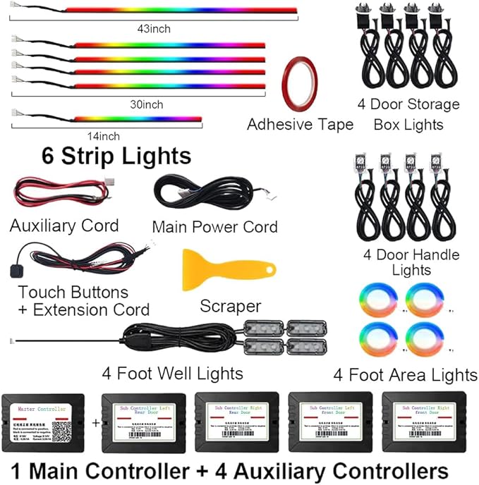 RGB 22 in 1 Interior Car LED Strip Light with Wireless APP,16 Million Interior Lights Car Dreamcolor Acrylic Ambient Lighting 600 LED Music Sync Neon Lights Kits (22 in 1 Set + App Control)