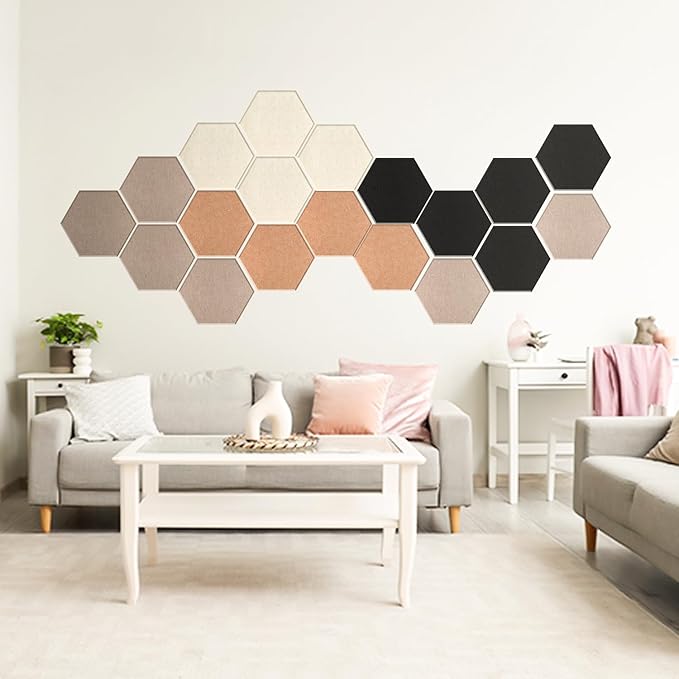 Mollywell Hexagon Acoustic Panels 14x12 - Reduce Echo & Reverb, Noise Blocking Wall Tiles for Living Room & Bedroom, Deep Camel, Deep Brown, Black, Beige Sound Absorbing Panels