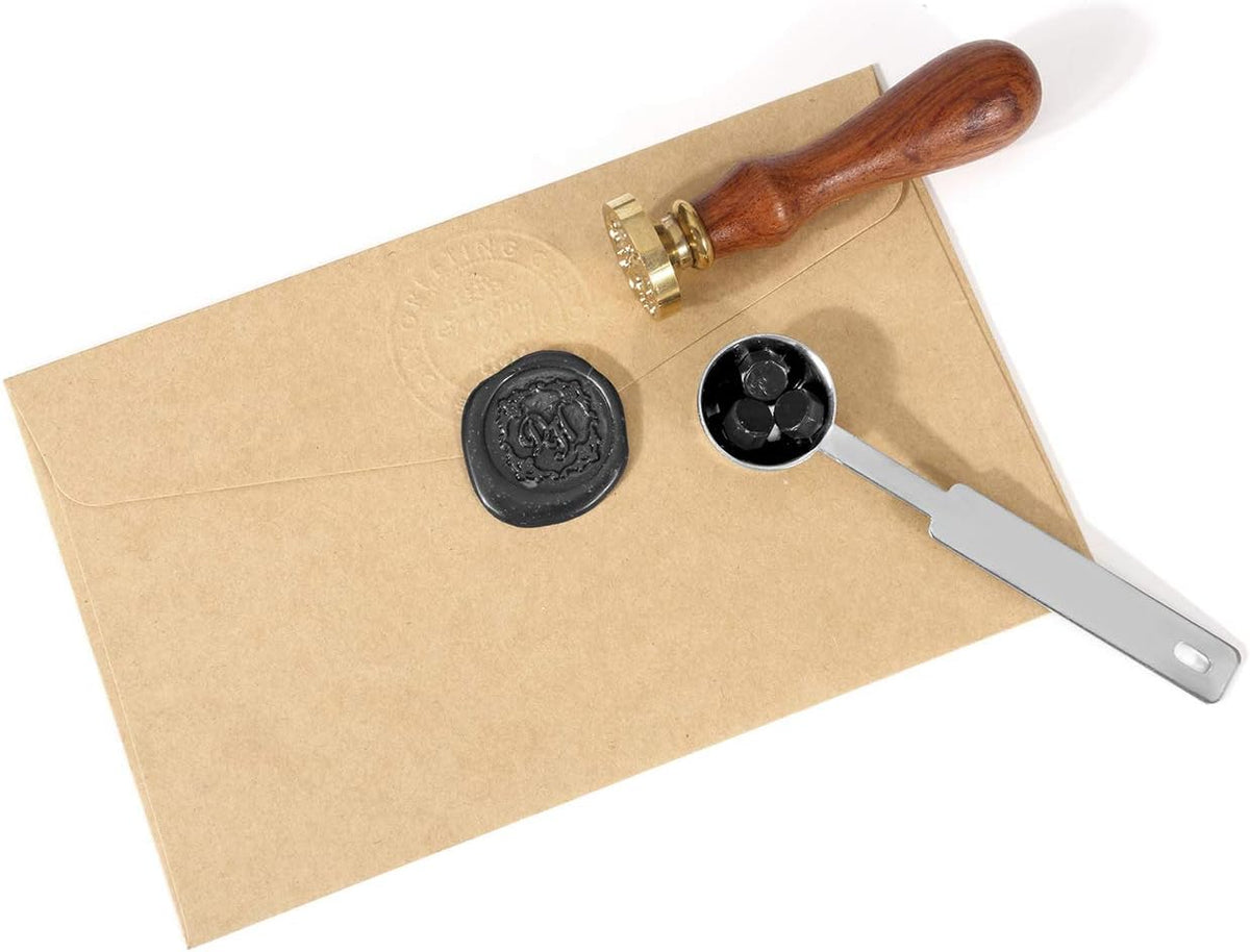 Black Sealing Wax Beads, Yoption 300 Pcs Octagon Wax Seal Beads Kit with 2 Melting Spoon and 4 Candles for Wedding Invitation Envelopes Gift Wrapping (Black)