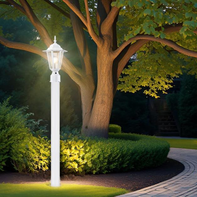 Dusk to Dawn Outdoor Post Light, Pole Lantern, Waterproof Die-Cast Aluminum Pole Light Fixture with Glass, Exterior Post Lamp for Garden Yard Patio Pathway, Matte White, 2-Pack