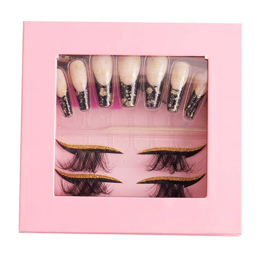 HBZGTLAD 3 in1 color eyeline Press On Nail with Eyelash Packing Boxes Set Package Pink White DIY Lashes and Nail Suit Box 1set⦠(SET-50)