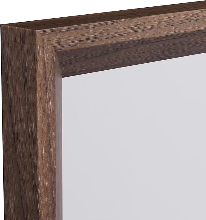 WEER Bathroom Mirror, 22x30 Inch Wall Mirror, Walnut Wood Grain Framed Mirror, Rectangle Vanity Mirror, Tempered Glass, Anti-Rust, Hangs Horizontally or Vertically