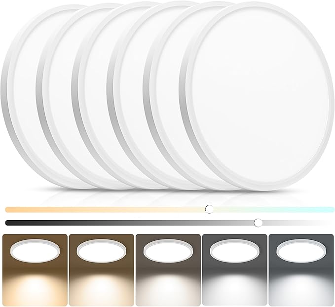 6-Pack of 12 Inch LED Flush Mount Ceiling Lights, 2640LM 24W Dimmable & 5CCT Adjustable, Ultra Slim Flat Lighting Fixture for Low Ceilings, Bedroom, Hallway, Basement, Apartment, White