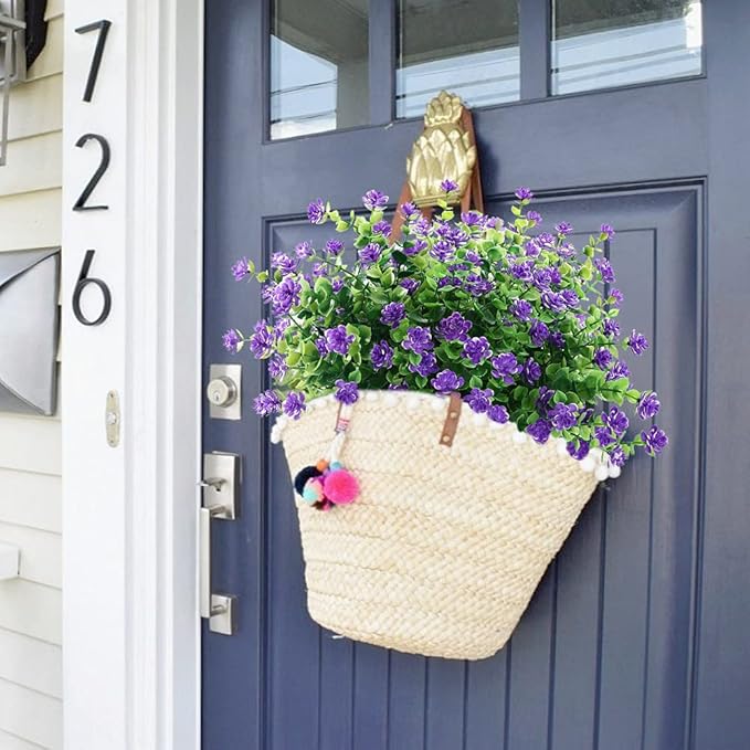 GREENRAIN Artificial Flowers Outdoor Fake Flowers for Decoration UV Resistant No Fade Faux Plastic Plants Garden Porch Window Box Décor (6 Bundles, 3#Purple)