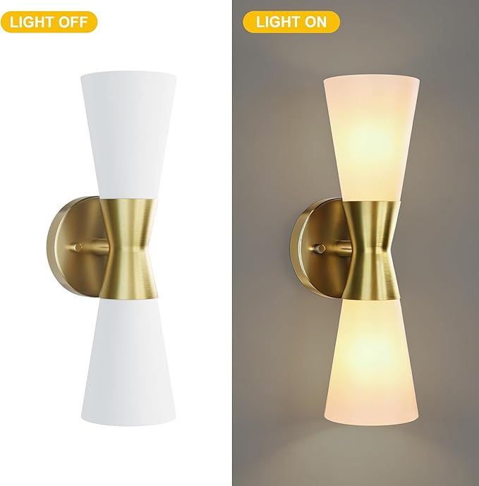 Bathroom Wall Sconce, Modern Indoor Vanity Light Fixtures 15", Up Down Lighting, Wall Mount Lamp for Living Room Bedroom Hallway Stairway Fireplace Mirror E26 Base 1PC White&Gold