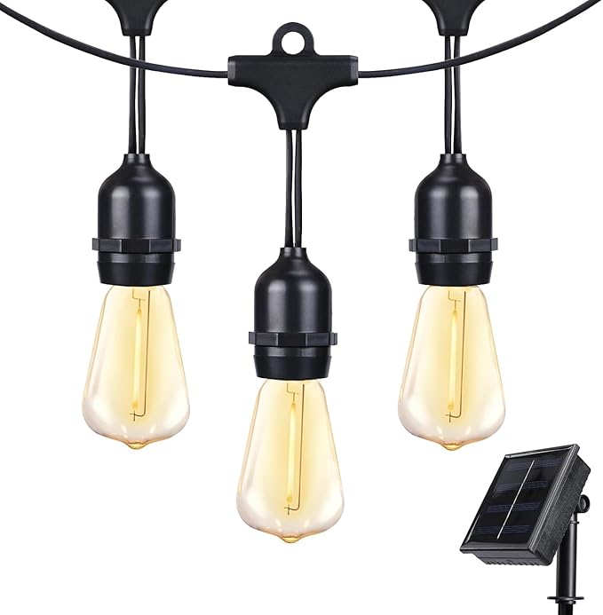 Afirst Solar Outdoor String Lights Waterproof, 12 Feet, 10 Edison Bulbs, Shatterproof Solar Patio Lights for Garden, Backyard, Porch.