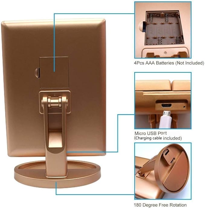 Trifold Makeup Mirror Vanity Mirror with Lights,1X 2X 3X Magnification,Touch Control,Adjustable Rotation,Dual Power Supply,Portable Travel Cosmetic Mirror,Birthday Gifts for Women,Teengirls
