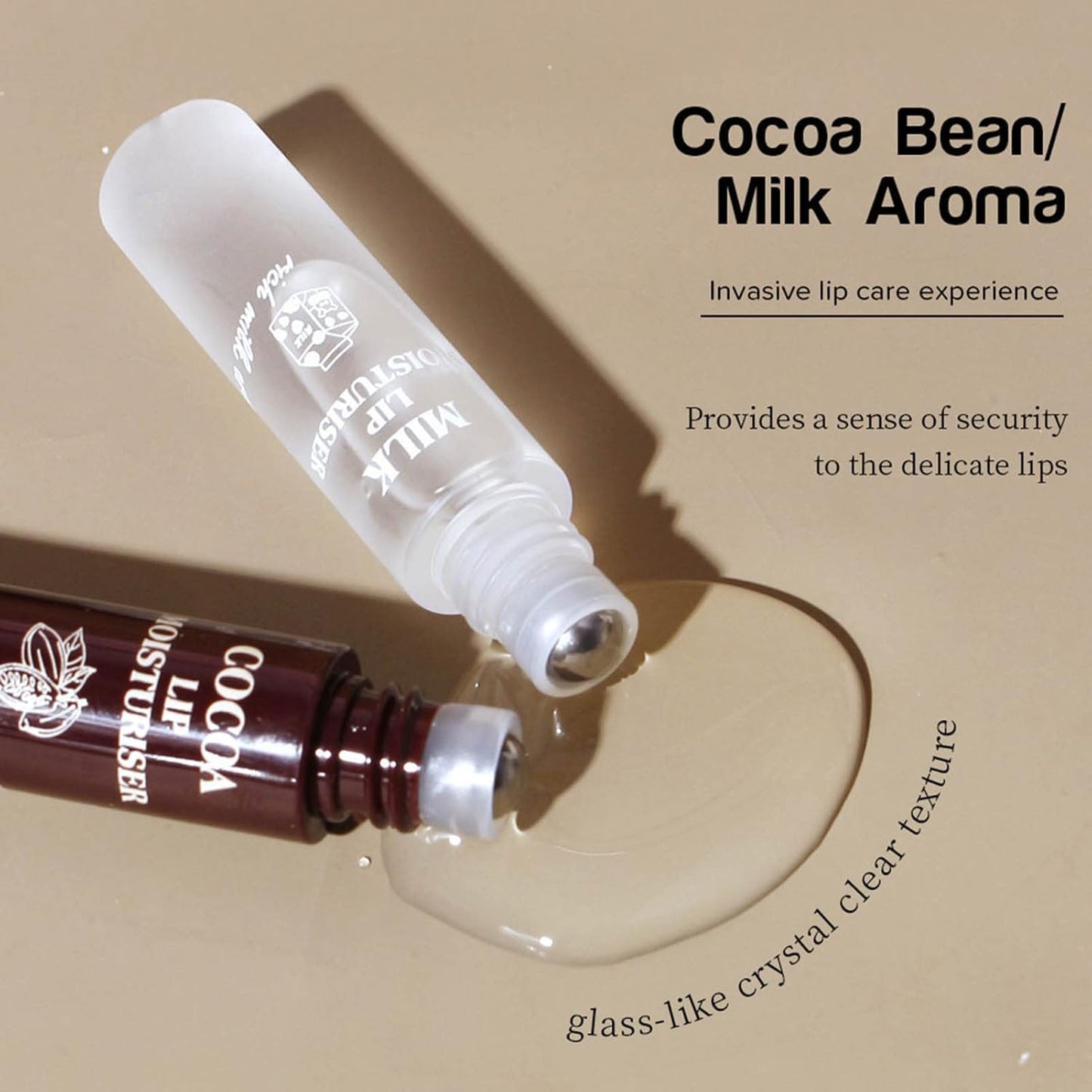 Hydrating Oil, 2pcs Roll On Hydrating Lip Gloss, 5ml Moisturizing Lip Balm Cocoa Bean Milk Lip Oil Hydrating Nourishing Day Night Repair
