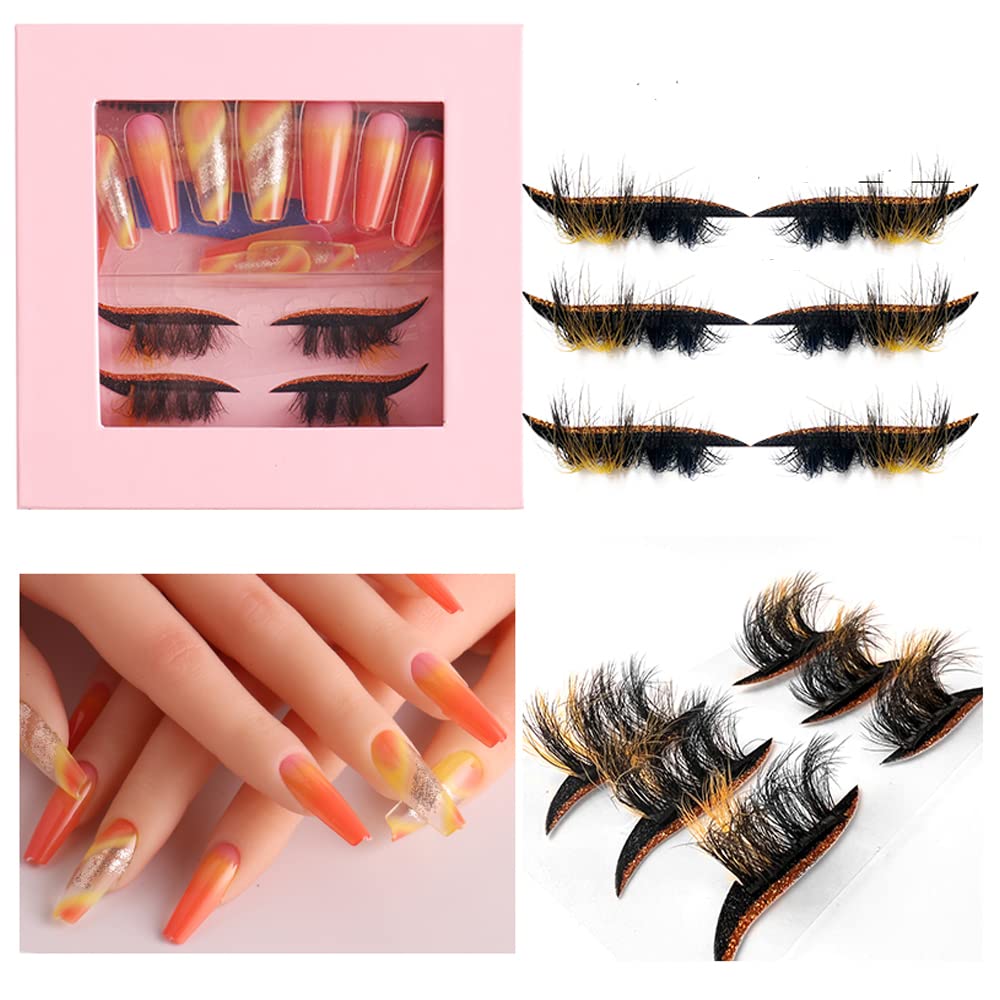 HBZGTLAD 3 in1 color eyeline Press On Nail with Eyelash Packing Boxes Set Package Pink White DIY Lashes and Nail Suit Box 1set⦠(SET-53)