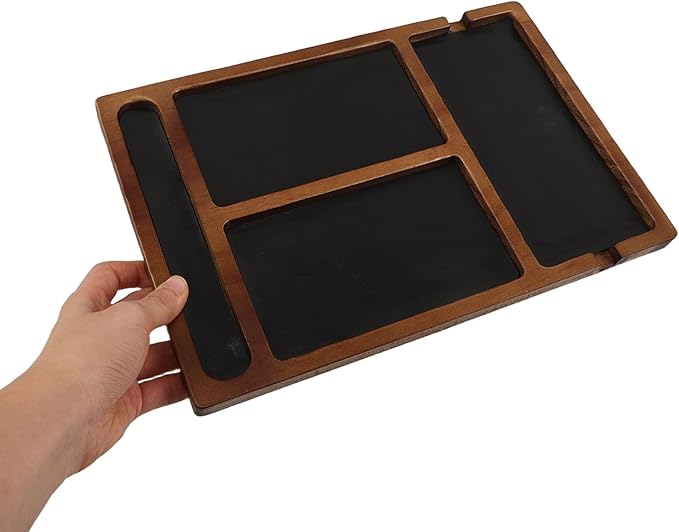 BESPORTBLE Wooden Valet Tray Bedside Table Organizer 4 Compartments Catchall Tray with Charging Cable Slot Bedside Nightstand Organizer for Home Office