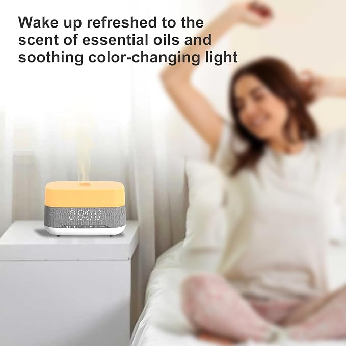 300ml Essential Oil Diffuser with Bluetooth Speaker & Alarm Clock | Auto Shut-Off, Colorful Night Light, Timer for Bedroom, Office, Yoga(White)