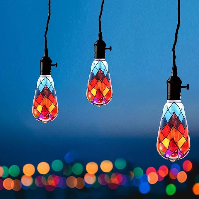 I-SHUNFA Edison Stained Glass LED Light Bulb,6 Watts Heatless E26 ST64 LED Light Bulbs for Home Party,Recreation Room,Balcony,Garden,Christmas Decoration 2 Pack