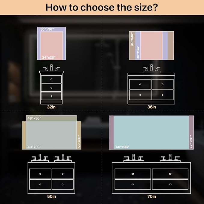 60x36 Inch LED Bathroom Mirror, Anti-Fog Dimmable Vanity Mirror with Lights, 3 Color Memory Function, UL Listed Backlit Mirror for Over Sink
