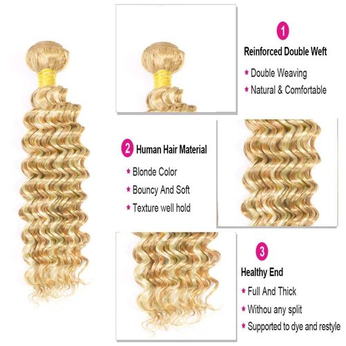 Giginger Bundles Human Hair P27/613 Blonde Deep Wave Human Hair Bundles 20 22 24 Inch Highlight Honey Blonde Unprocessed Quick Weave Soft Sewn In Hair Extensions for Black Women