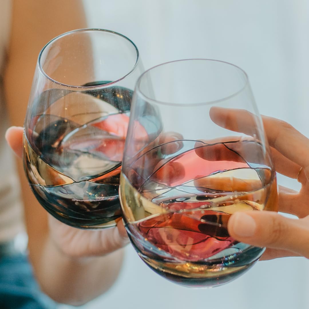 Antoni Barcelona Stemless Wine Glasses – Hand‑Painted Set of 4, Unique Wine Gift for Wedding, Anniversary, Housewarming & Christmas • Sagrada Familia Style • Ideal for Women & Men