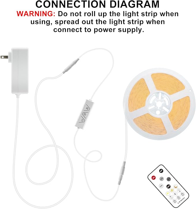 32.8ft COB Led Strip Light with Remote, 4000K Dimmable Bright Led COB Strip Light, White Continuous Led Strip Light for Mirror, Stair, Cabinet, Room