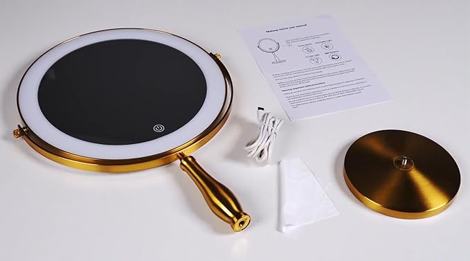 9" Extra Large Lighted Makeup Mirror, 1X/10X, 2-Sided Magnifying Mirror with 96 LEDs, 3 Color Dimmable Lights, 360° Swivel, LED Vanity Mirror, White - Great Gift Gold