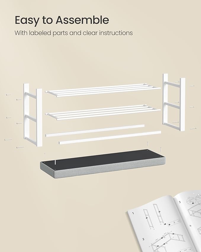 SONGMICS Shoe Bench, Storage Bench, Entryway Bench with Cushion, Shoe Shelf with Seat, Space-Saving, Modern Style, for Living Room, Bedroom, Hallway, Dove Gray and Cloud White ULBS579W01