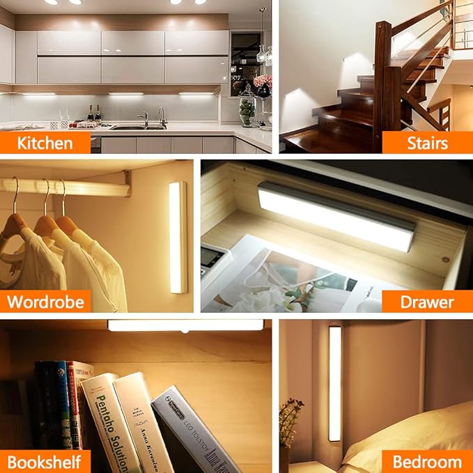 4 Pack LED Motion Sensor Lights, 10 LED Closet Battery Operated Lights, Stick-On Anywhere Magnetic Night Light Bar, Led Safe Light Indoor for Closet Stairs Wardrobe