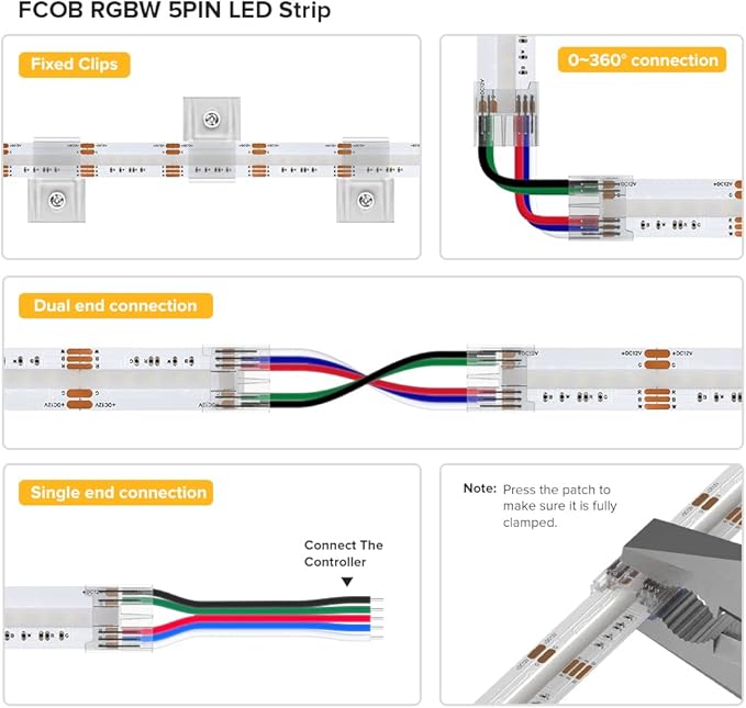 BTF-LIGHTING FCOB COB LED Strip RGBW 4000K 896LED/m 16.4FT DC12V Color Changing Flexible High Density Uniform Light 12mm Width for Home Indoor Decoration(No Adapter or Controller)
