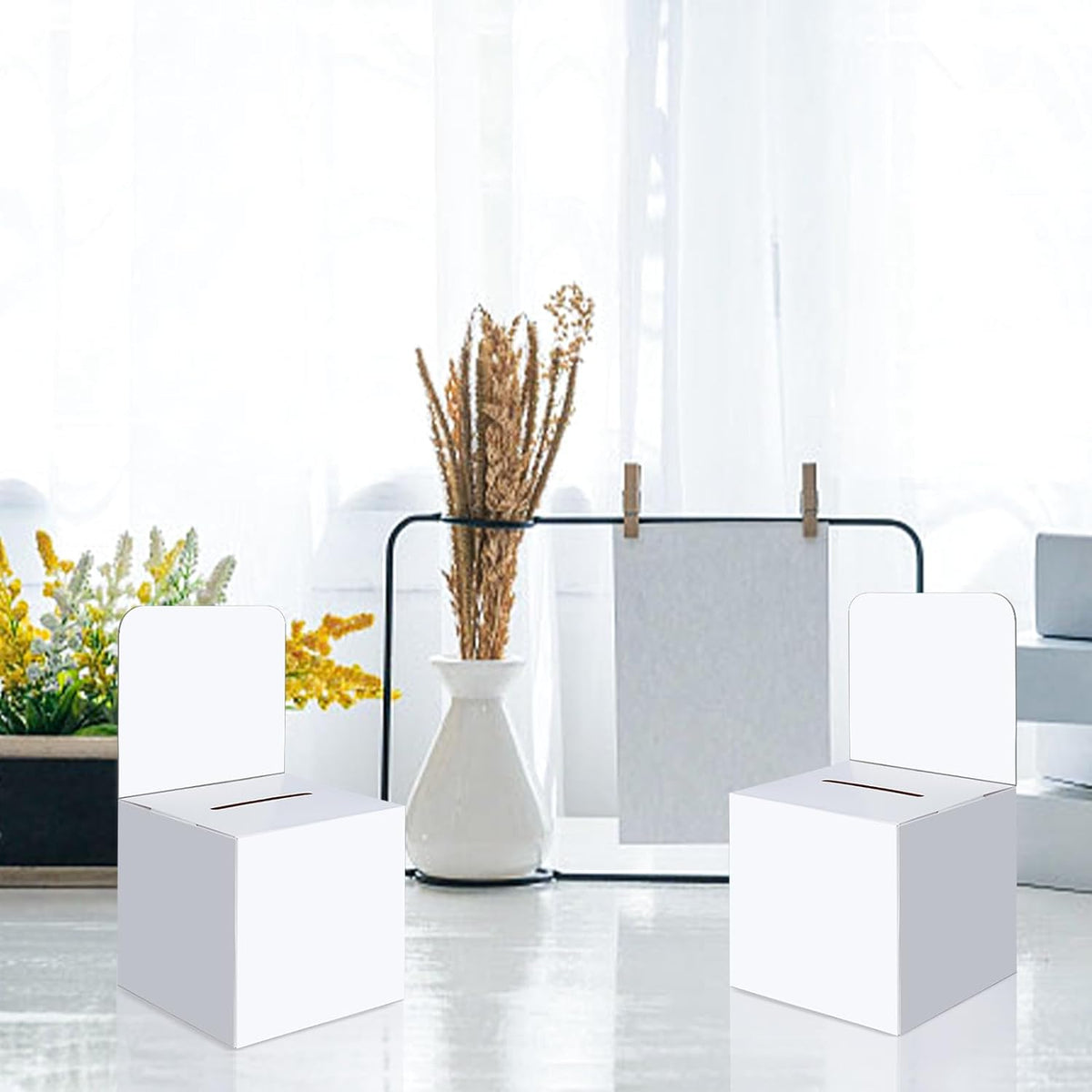 12 Pcs Ballot Boxes Suggestion Boxes Donation Box for Fundraising, Cardboard Raffle Box with Slot and Removable Header for Collecting Business Card Voting Contest (White)