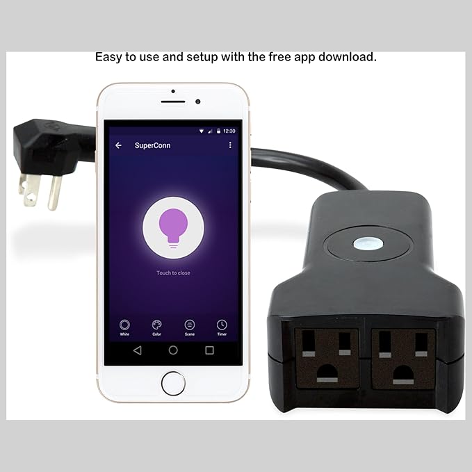 Amped AWPW208 Wireless Wi-Fi Outdoor Smart Plug with 2 Sockets, Compatible with Amazon Alexa or Google Assistant (Sold Separately), Black