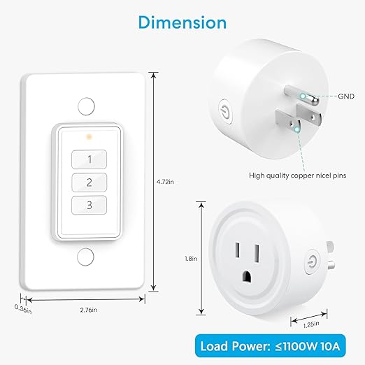 LoraTap 656ft Wireless Wall-Switch: Remote Control Outlet 3 Pack — Lights & Small Appliances — No Wiring —1 Remote for 3 Plugs