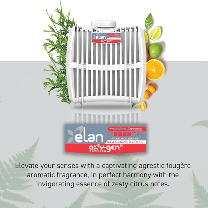 Oxygen-Pro Elan Strong Fragrance Cartridges - Continuous Scent Refills for Oxy-Gen Powered Automatic Air Freshener Dispenser - Commercial Grade Wall Mounted Odor Eliminator - 60 Day Life (6-Pack)