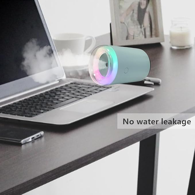 Sky Blue Portable Mini Humidifier - 255ml, Nano Cool Mist Spray, 40ml/h, 2 Light Modes, Quiet Personal Ultrasonic Humidifier for Desktop, Bedroom, Car, Travel, Plant