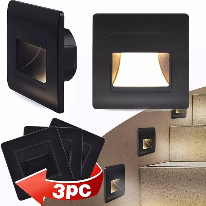 3 PCS Step Lights, 1.5W 3000K Warm Embedded Stair Step Lamp Stairwell Lighting Staircase Lights for Bedside Corridor Staircase