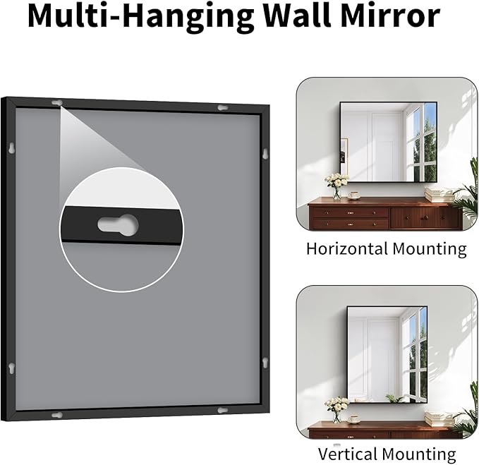Koonmi Black Framed Bathroom Mirror - Shatterproof 30"x36" Tempered Glass, HD No Distortion, Horizontal/Vertical Mount, Modern Matte Aluminum Alloy Frame