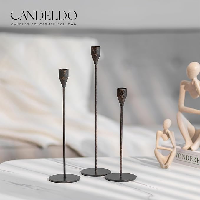 Black Candlestick Holders Taper: Tall Candle Holder Set of 3 Fireplace Mantle Decor Dinning Table Centerpiece Metal Candle Stand Halloween Decorations