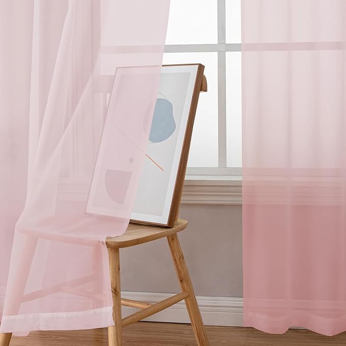 Aiyufeng Blush Pink Sheer Curtains 84 Inches Long 2 Panels Set, Light Filtering Soft Airy Voile Rod Pocket Baby Pink Sheer Window Drapes for Bedroom Living Room, Each 40Wx84L Inches
