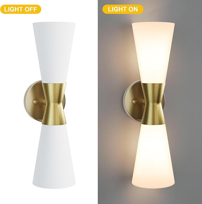 Wall Sconces Set of 2 for Bathroom, Modern Indoor Vanity Light Fixtures 17", Up Down Lighting, Wall Mount Lamp for Living Room Bedroom Hallway Stairway Fireplace Mirror E26 Base 2PC White&Gold