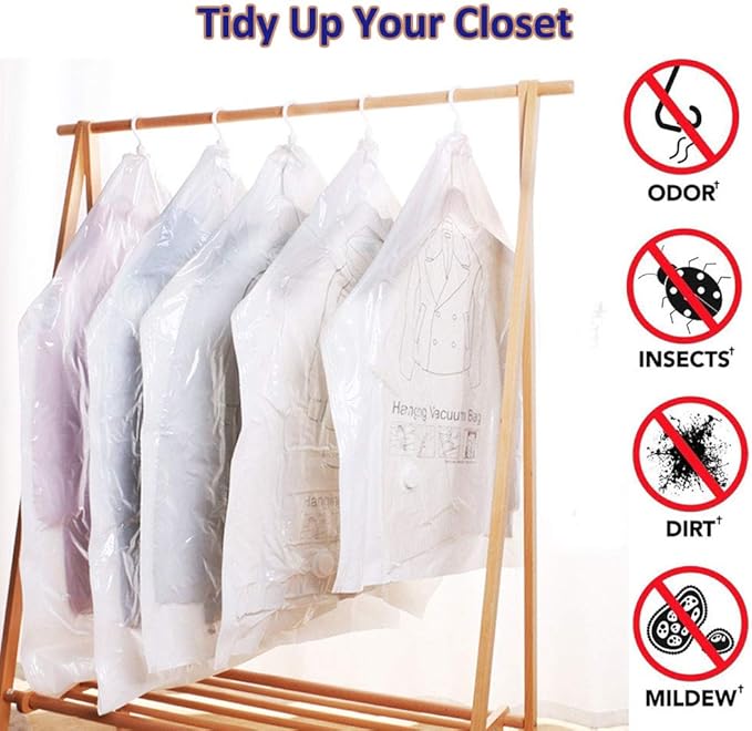 6 Hanging Vacuum Storage Bags for Clothes, 3 Jumbo & 3 Large Space Saver Seal Bags for Coat, Clear Garment Protector for Closet Wardrobe, Fit for Any Vacuum Cleaner, 53"x27.6" & 43.3"x27.6"